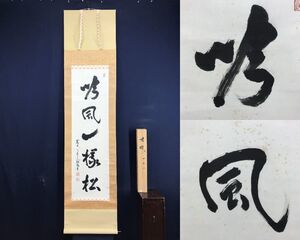 真作/東大寺長老狭川明俊/一行書/吟風一様松/茶道具/茶掛/禅語/掛軸☆宝船☆AE-414