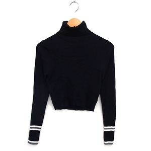 ザラ ZARA KNIT ニット カットソー タートルネック クロップド リブ ボーダー 長袖 M 黒 ブラック /NT25 レディース