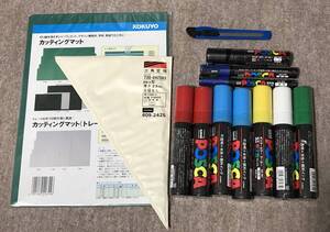 ♪♪ 文具セット・uniポスカ ・ポスター作成セット・ポスターカラー・マーカー ・定規・カッターなど・未使用 ・訳有