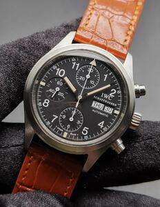 中古 IWC SCHAFFHAUSEN フリーガー IW370603 クロノグラフ デイデイト ブラック文字盤 パイロットウォッチ SS 自動巻き メンズ 腕時計