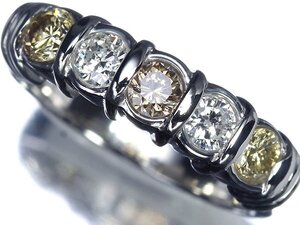 KV14000S【1円～】新品【RK宝石】《Diamond》極上イエローダイヤ ブラウンダイヤ クリアダイヤ 総計0.9ct!! Pt900 高級リング ダイヤモンド