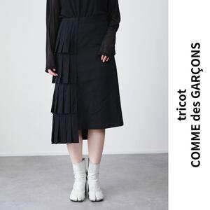 美品 tricot COMMEdesGARCONS コムデギャルソン プリーツスカート アシンメトリー ハーフプリーツ ウールギャバジン ロング丈 AD2003 M