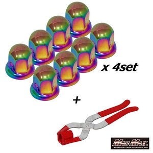 ISO33mm スチール製ナットキャップ フロント リア兼用 高さ50mm チタン色 デコキャップ 32個セット&プライヤー シルバー1個【送料800円】