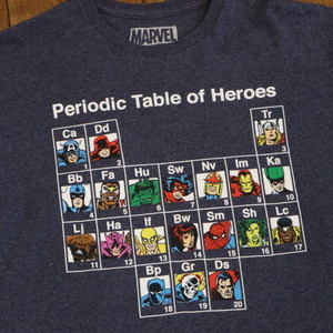 MARVEL 元素記号 Periodic Table of Heroes Tシャツ L ネイビー マーベル キャラクター アメコミ ハルク スパイダーマン アイアンマン