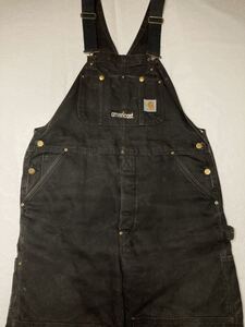 ◆ Carhartt ◆ カーハート 雰囲気抜群 USA製 americast社刺繍 企業物 中綿入 BLK ダック地 ダブルニー オーバーオール オールインワン36程