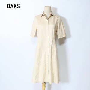 DAKS ダックス シャツワンピース ロング丈 半袖 綿 コットン ベージュ 11 YC92