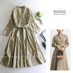 アーバンリサーチロッソ ROSSO ★大人可愛い♪Vネックシャツロング丈ワンピース ウエストリボン付き