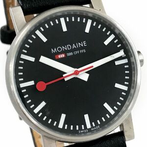 美品 MONDAINE モンディーン 腕時計 SBB CFF FFS クオーツ ブラック スイス連邦鉄道 ラウンド コレクション 電池交換済 動作確認済