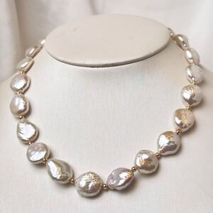 虹色！天然バロックパールネックレス12mm 40cm jewelry necklace 本真珠ネックレス