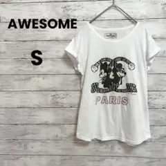 【AWESOME】オーサム　Tシャツ（S）ビッグプリント　ロゴ　イタリア製✨