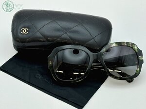 BA0700076　♭CHANEL シャネル サングラス 度なし ココマーク 保存ケース付き マーブル? チェック?柄 黒 緑 白 アイウェア 眼鏡 メガネ