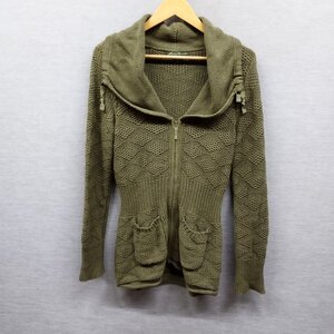 K436 Eddie Bauer エディーバウアー ジップアップ ジャケット デザイン ニット リブ仕様 コットン アクリル レディース カーキ PM