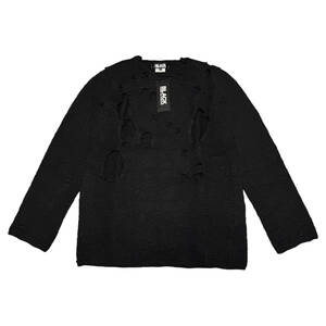 未使用 23AW ブラックコムデギャルソン 黒の衝撃 ダメージ ホール ニット size:XL / ブルゾンジャケットシャツパンツパーカースウェット