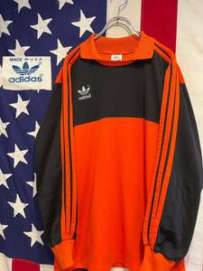 ★80s★USA製★adidas★アディダス★ゲームシャツ★サッカージャージ★長袖★トレフォイル★三本ライン★Lサイズ相当★ヴィンテージ★