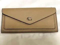 美品　COACH 長財布　ウィン ソフト ウォレット ベージュ レザー フラップ