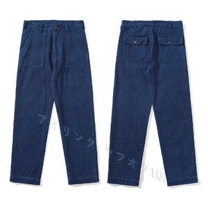 新品レトロ 藍染 刺し子 パンツ Fatigue Pants OG107 リメイク カーゴパンツ 軍事風 天然インディゴ 15oz 綿100% 厚手 濃紺 男前 M