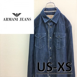 KZ3048★ARMANI JEANS デニムウエスタンシャツ★US-XS★インディゴブルー アルマーニジーンズ