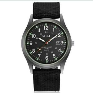 新品 未使用 メンズ 腕時計 アナログ カレンダー カジュアル 黒　ブラック　時計　アクセサリー　時計