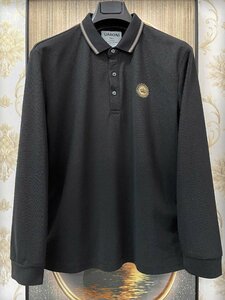 ★★上質EU製＆定価4万◆UABONI*Paris*POLOシャツ*ユアボニ*パリ発◆高級リネン/麻生地 薄手 長袖 ポロシャツ クラウン ビジネス ゴルフ M