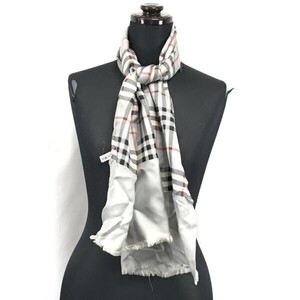 90s/Vintage★Burberrys★100％シルク/マフラー/スカーフ【124×35/グレー/Gray/チェック柄】Scarf◆XCM68