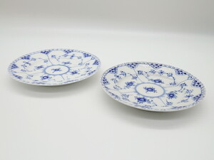 R-062461　デンマーク ROYAL COPENHAGEN(ロイヤルコペンハーゲン) ブルーフルーテッド フルレース 皿2客セット(プレート)(定価約66000円)