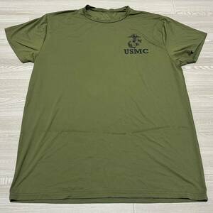 ☆人気商品☆ 沖縄 米軍実物 USMC MARINE ミリタリー Tシャツ オシャレ ファッション 古着 ビンテージ OD LARGE (管理番号C124)