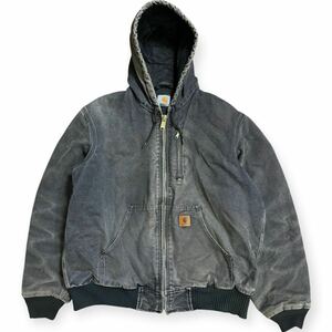 雰囲気系 Carhartt ダック アクティブジャケット フェードブラック Mサイズ 墨黒 古着 鬼ヒゲ ハチノス