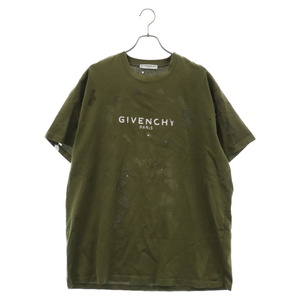 GIVENCHY ジバンシィ デストロイ ダメージ加工半袖Tシャツ カーキ BM70RV3Y41