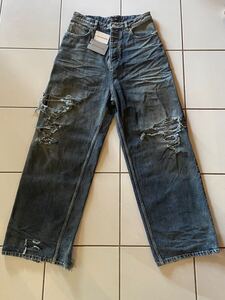 1,000円〜 新品★BALENCIAGA★(バレンシアガ) 23SS BAGGY PANTS / XS / ダメージ加工 バギーデニムパンツ インディゴ / 745213 TNW01