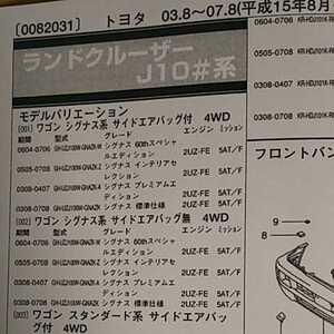 【パーツガイド】　トヨタ　ランドクルーザー　(Ｊ１０＃系)　H15.8～　２０１０年版 【絶版・希少】