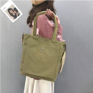 【新品】キャンバス トートバッグ 無地 タテ型 2WAY ショルダーバッグ＜カーキ＞メンズ レディース 男女兼用 コットン 大容量 丈夫 茶色