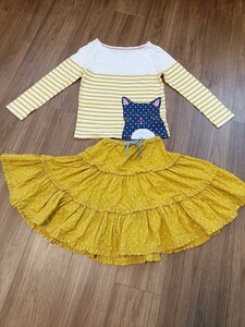 ★Mini Boden 7-8Y (128) ★　猫ちゃんアップリケ　長袖Tシャツ &スカートSET イギリス　インポート