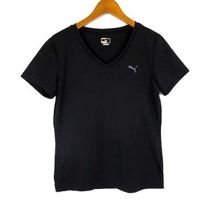 プーマ PUMA Tシャツ ドライ ロゴ プリント Vネック ストレッチ 半袖 L 黒 ブラック グレー スポーツウエア 国内正規品 レディース