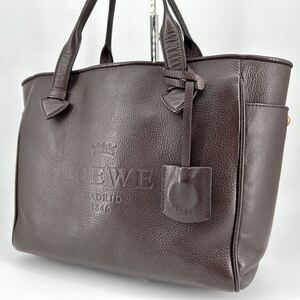 【美品/高級ライン】LOEWE ロエベ トートバッグ 型押しロゴ ヘリテージ メンズ レディース ビジネス A4 肩掛け レザー シボ革 ブラウン 茶