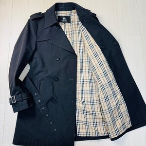 美品/XLサイズ★バーバリー/BURBERRY BLACK LABEL ノバチェック総柄 トレンチコート ジャケット ロゴ刻印 アウター メンズ 黒 ブラック