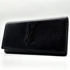 サンローラン 長財布 二つ折り　YSL カサンドラ 型押し　ブラック　レザー