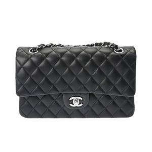 CHANEL シャネル Wフラップ チェーンショルダー 25cm 黒 ゴールド金具 A01112 レディース ラムスキン ショルダーバッグ 新同 中古 銀蔵