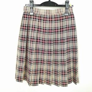 1円 スクールスカート 冬物 w69-丈55 チェック 中学 高校 プリーツ 学生服 制服 女子 中古 HK1627