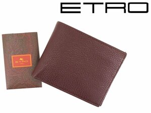 7万新品◆エトロ◆ボルドー×キャメル レザー小銭入れ付き二つ折り財布【ETRO】1円