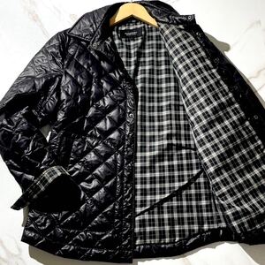 美品/XL相当●バーバリーブラックレーベル【キルティング ノバチェック】ダウンジャケット ブルゾン BURBERRY BLACK LABEL ブラック 黒