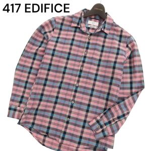 417 EDIFICE エディフィス 通年 REGULAR COLLAR レーヨン混★ 長袖 チェック シャツ Sz.S　メンズ ピンク系　C4T01823_2#C