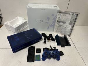 【完品】【SONY PS2 本体セット SCPH-37000 L オーシャンブルー メモリーカード コントローラー 本体スタンド DVDリモコン レシーバー】