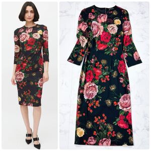 新品タグ付き DOLCE&GABBANA ドルチェ＆ガッバーナ フラワー ドレス ワンピース 黒タグ Black & Multicolour Floral Sheath Dress 最高級品