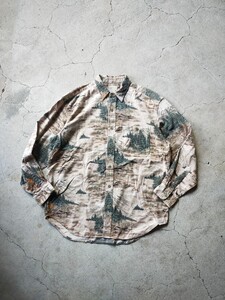 【美品】80s 90s BANANA REPUBLIC SAFARI&TRAVEL CLOTHING 総柄 フランネルシャツ L バナナリパブリック 長袖 キャンプ柄 バナリパ VINTAGE