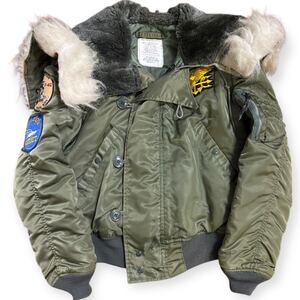 ALPHA INDUSTRIES 80s 90s USA製 N-2B 短丈 フライトジャケット Sサイズ 白毛タイプ ワッペンカスタム 民生品 ビンテージ