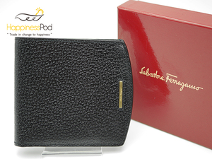 フェラガモSalvatore Ferragamo　2つ折り札入れ　財布　レザー　黒　662026/10　