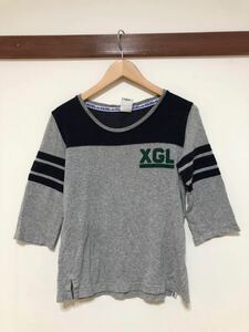 x-girl エックスガール 七分袖Tシャツ フットボールTシャツ 2 グレー