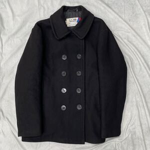 希少46 3XL SCHOTT 740N PEA JACKET Pコート ピーコート ダブル マリン 海軍 ショット ブラック 黒 防寒 アウター キルティング