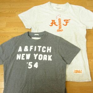 ◎Abercrombie & Fitch アバクロ Lサイズ 2枚セット◆半袖 Tシャツ ワッペンロゴ USED加工◆メンズ グレーx白 まとめ売り◆C1500