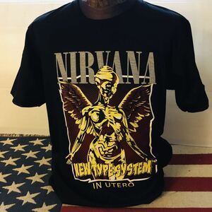 90年代バンド ニルヴァーナ　Nirvana IN UTERO L バンドTシャツ ロックTシャツ ブラック　.